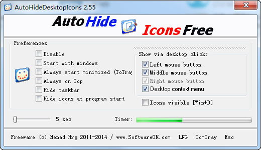 Auto Hide Desktop Icons 自动隐藏桌面图标 2.55 绿色免费版