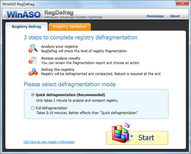 WinASO RegDefrag 注册表清理 2.7.0 绿色版