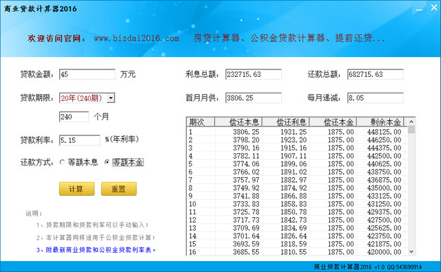 商业贷款计算器2016