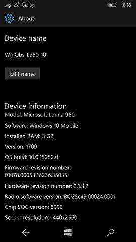 Windows 10 Mobile Build 15252