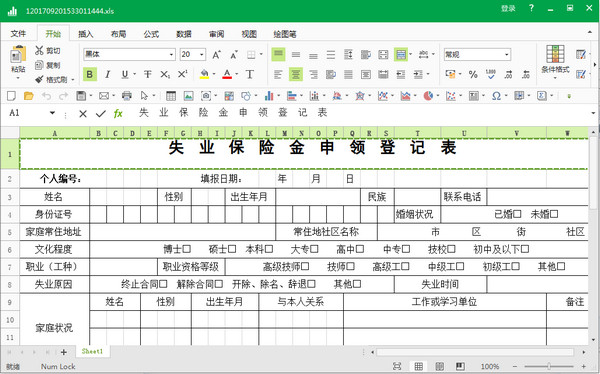 武汉市失业保险金申领登记表