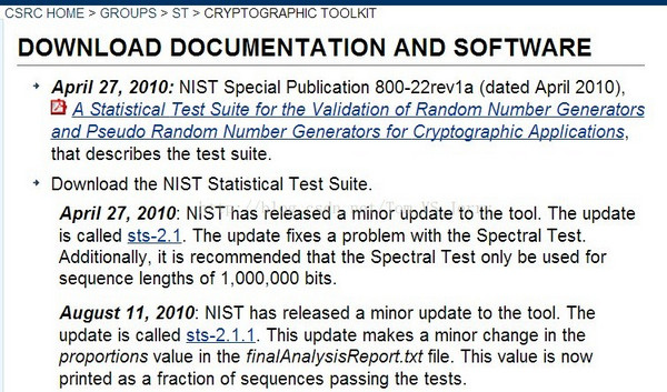 NIST 随机数测试sts