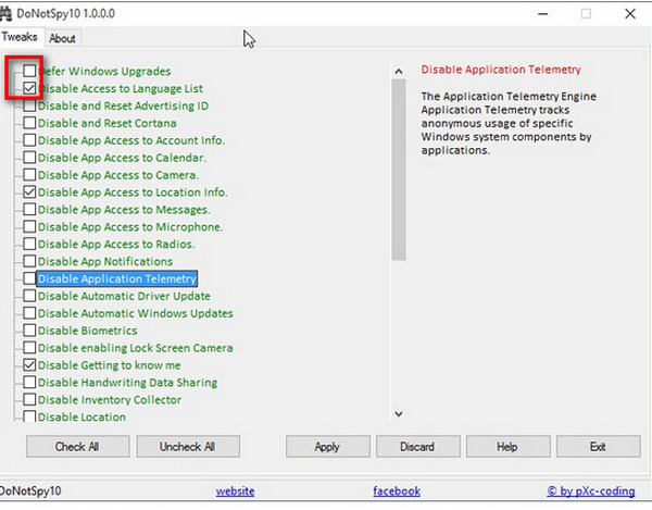 Win10隐私设置软件(DoNotSpy10)