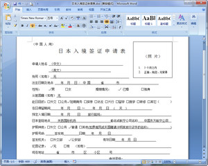日本入境签证申请表标准版Word 空白版软件截图