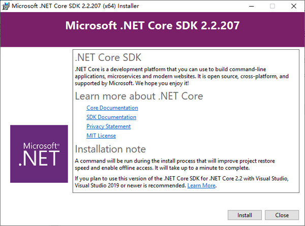 .NET Core Windows 64位 2.2.8 正式版