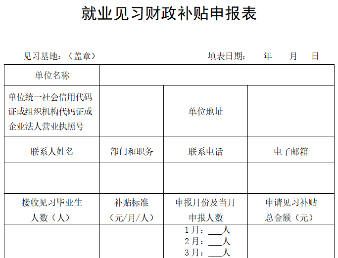 宜宾市高校毕业生就业见习补贴申报表