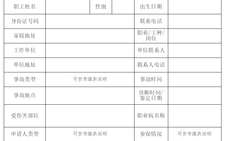 郑州市工伤认定申请表模板 2023 最新版